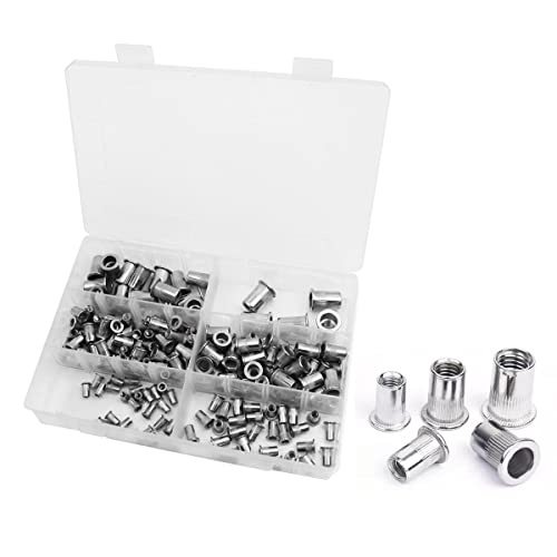 200 Stück NUZAMAS 304 M3-M10 Edelstahl Nietmutter Werkzeug Flachkopf Gewinde Nietmuttern Kappen Sortiment Kit M3 M4 M5 M6 M8 M10 Typen Muttern von NUZAMAS