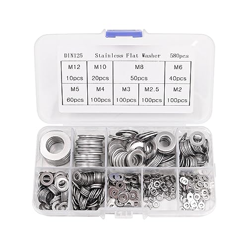 580-teiliges NUZAMAS Edelstahl-Unterlegscheiben-Set M2-M12, 9 Größen, rundes Metall-Schrauben-Unterlegscheiben-Set mit Aufbewahrungsbox für Heimdekoration, Fabriken, Reparatur, Küchen 580-teiliges NUZAMAS Edelstahl-Unterlegscheiben-Set M2-M12, 9 Größen, rundes Metall-Schrauben-Unterlegscheiben-Set mit Aufbewahrungsbox für Heimdekoration, Fabriken, Reparatur, Küchen von NUZAMAS