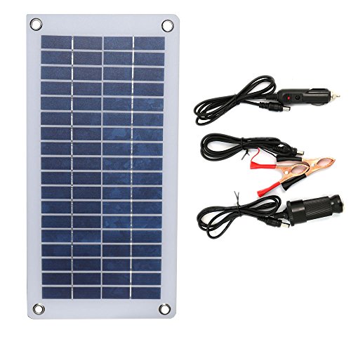 NUZAMAS 12 V 8,5 W tragbares Solarpanel, halbflexibel, mit Krokodilklemmen und USB-Ausgang für Autobatterie, Telefon, Laden, Wartung, Outdoor, Camping, Angeln, Boot, Wohnmobil von NUZAMAS