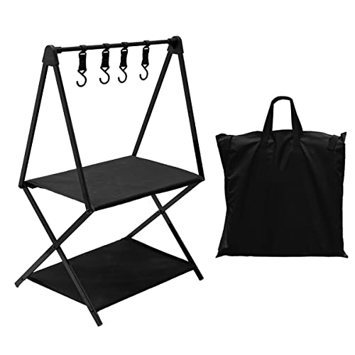 NUZAMAS 2-lagiger faltbarer Picknicktisch Camping Wandern Tisch Leinwand Reise Klapptisch Camping Tisch mit Haken für Outdoor Indoor Picknick Strand BBQ (schwarz) von NUZAMAS