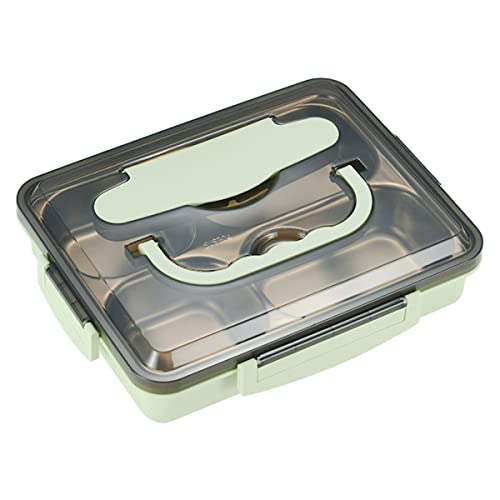 NUZAMAS 304 Edelstahl Bento Box & Besteck Essstäbchen Löffel, Auslaufsicher 4 Fächer 2000ml Fassungsvermögen Grüne Farbe, Meal Prep Container Box Erwachsene Kinder Studenten Büro Spülmaschinenfest von NUZAMAS