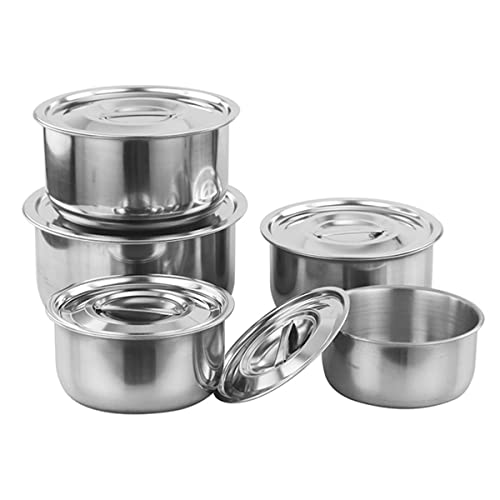 NUZAMAS 410 Edelstahl Gewürzglas Suppe Topf Suppe Topf Set mit Deckel 5 Pcs Lebensmittel Container Küchengeschirr Home Eintopf Topf Kochen Werkzeuge Kochgeschirr Küche Zubehör von NUZAMAS