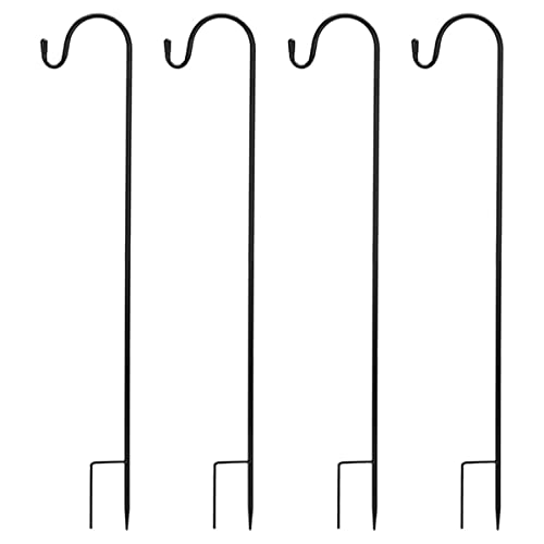 NUZAMAS 80 cm (1 cm Durchmesser) Hirtenhaken für Gartenlichter, verstellbare Metallpfähle, robuste Pflanzenhaken für Gartenlichter, Hochzeiten, Pflanzenkörbe, Laternen, Vögel (4er-Pack schwarz) von NUZAMAS