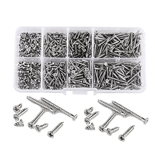 NUZAMAS 800 stücke M2 Kreuzkopf Flachkopf Kohlenstoffstahl Selbstschneidende Schraube Sortiment Kit M2-4mm 5mm 6mm 8mm 10mm 12mm 16mm 20mm mit Aufbewahrungsbox von NUZAMAS