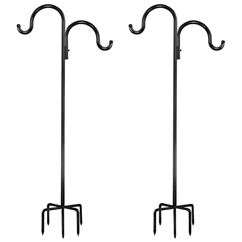 NUZAMAS 96 cm (1 cm Durchmesser) Hirtenhaken für Gartenlichter, verstellbare Metallstäbe, robuste Pflanzenhaken für Gartenlichter, Hochzeiten, Pflanzenkörbe, Laternen, Vögel (2er-Pack schwarz) von NUZAMAS