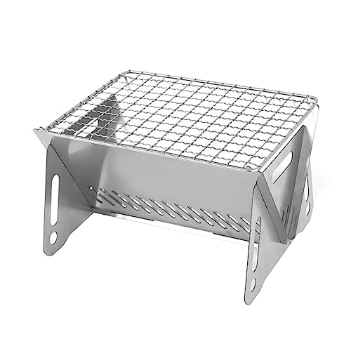 NUZAMAS Edelstahlgrill, tragbarer Mini-Campinggrill, runder Holzkohlegrill, Outdoor-Camping-Werkzeug für Picknick, Wandern, Kochen, Grillen von NUZAMAS