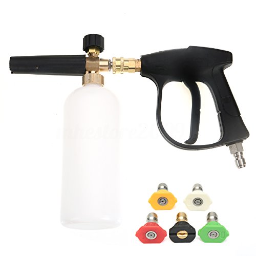 NUZAMAS Hochdruckreiniger Pistole mit 5 Wasserdüse Tip & 1L Snow Foam Lance Flasche Kit für Auto Boden Deck Windows Reinigung Quick Connector von NUZAMAS