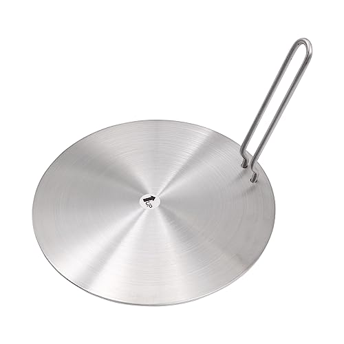 NUZAMAS Induktionskochfeld-Wärmeverteilerplatte, Kochkonverterscheibe, Elektroherdplatte, Edelstahl-Wärmeverteiler-Induktionsplatte mit abnehmbarem Griff, 20 cm von NUZAMAS