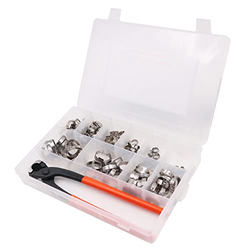 NUZAMAS Ohrschellen Zangen Schlauchschellen Set Ohr Schlauchschellen Zangen Klemmzange Schlauchschelle mit 115 Stück 10 verschiedene Größen (6-28,6mm) Schlauchschellen Schneckenantrieb Ohrmanschetten von NUZAMAS