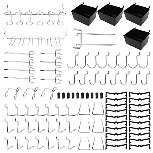 NUZAMAS Passend für Steckbrett-Haken-Set mit Behältern; 80-teilig, ideal für die Organisation und Aufbewahrung von Werkzeugen, Zubehör, Garagen- und Küchenhaken, Lebensmittelgeschäft-Display von NUZAMAS