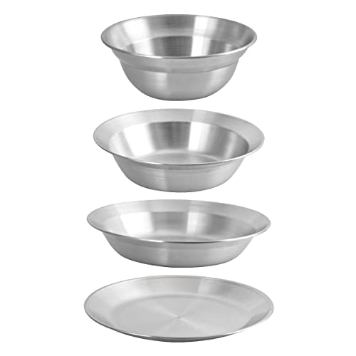 NUZAMAS Set mit 4 Edelstahltellern 201 Metall Leichte Stahlplatte Wiederverwendbare Speiseteller aus gebürstetem Metall Langlebige Speiseteller aus Metall für Picknick-Barbecue-Steak von NUZAMAS