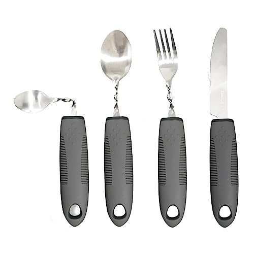NUZAMAS Set of 4 Adaptive Cutterly Built Up Bendable Fork Teaspoon Tablespoon and Knife for Tremors Adults Elderly Arthritis and Parkinsons Grey NUZAMAS Set of 4 Adaptive Cutterly Built Up Bendable Fork Teaspoon Tablespoon and Knife for Tremors Adults Elderly Arthritis and Parkinsons Grey von NUZAMAS