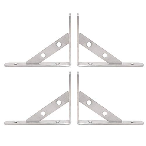 NUZAMAS Stainless Steel Shelf Brackets, Corner Brace Shelf Support, Wall Mounted Size 150mm*100mm, Racking Storage Garage Support Holder, 4 Pcs von NUZAMAS