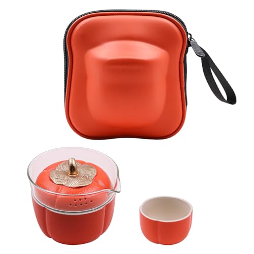 NUZAMAS Tragbares Reise-Teeset für Erwachsene Orange Quick Cup DREI Keramik-Teetassen mit Teekanne für Outdoor-Camping Home Office von NUZAMAS