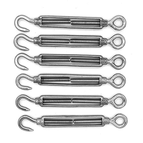 Packung mit 6 NUZAMAS M8 Haken & Ösen, Passend für Spannschloss C bis O, Edelstahl 304, Hardware-Kit für Hochseilspannungen, für Sonnenschutz, Installation von Zeltmarkisen, Rostschutz Packung mit 6 NUZAMAS M8 Haken & Ösen, Passend für Spannschloss C bis O, Edelstahl 304, Hardware-Kit für Hochseilspannungen, für Sonnenschutz, Installation von Zeltmarkisen, Rostschutz von NUZAMAS