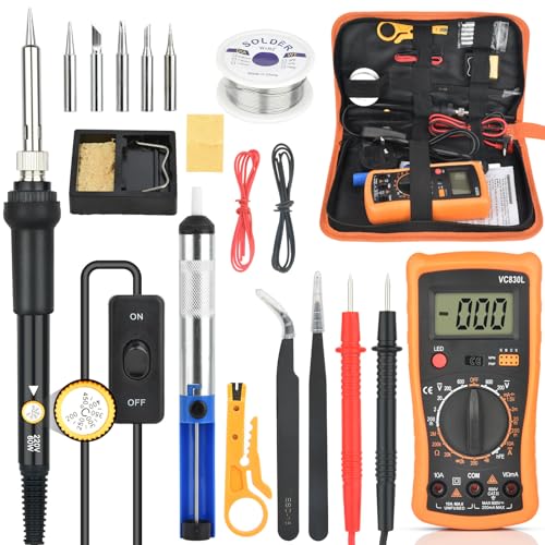 Lötkolben Set - 60W Lötkolben mit Temperatur Einstellbar 200-450°C, Lötwerkzeug mit Digital Multimeter mit 5 Lötspitzen, Hochwertiges Löten & Reparieren - Soldering Iron for Elektronik, Schmuck Black von NUZEKY