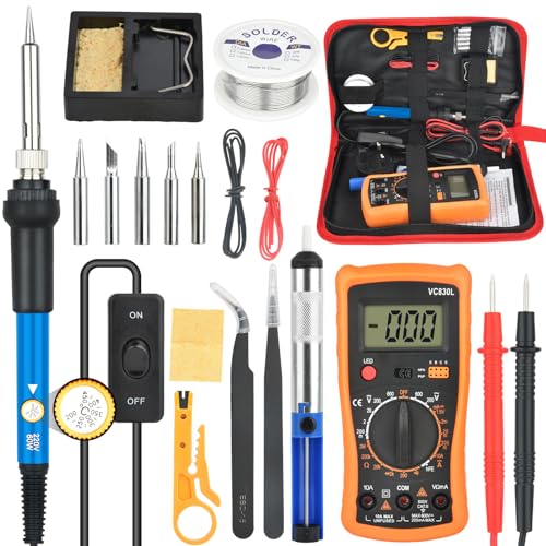 Lötkolben Set - 60W Lötkolben mit Temperatur Einstellbar 200-450°C, Lötwerkzeug mit Digital Multimeter mit 5 Lötspitzen, Hochwertiges Löten & Reparieren - Soldering Iron for Elektronik, Schmuck Blue von NUZEKY