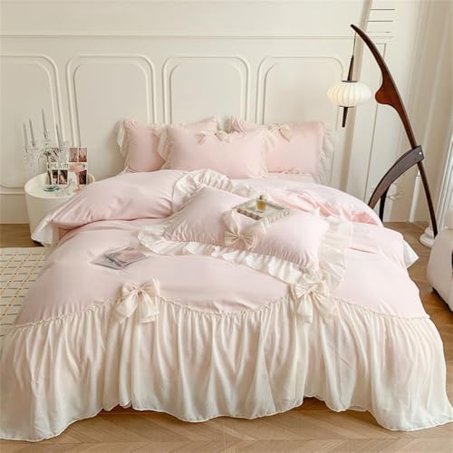 NUZIXINXW Stil Prinzessin Spitze Schleife Bettwäsche Set Rosa Süße Mädchen Chiffon Rüschen Bettbezug Bettlaken Kissenbezug Hochzeit Heimtextilien, 1, King Size 4 Stück NUZIXINXW Stil Prinzessin Spitze Schleife Bettwäsche Set Rosa Süße Mädchen Chiffon Rüschen Bettbezug Bettlaken Kissenbezug Hochzeit Heimtextilien, 1, King Size 4 Stück von NUZIXINXW