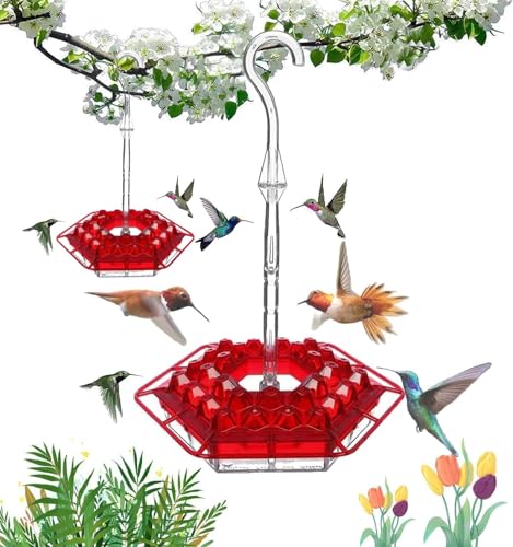Kolibri-Futterspender für den Außenbereich, Kolibri-Futterstation – Ameisen- und Bienensicher – für den Außenbereich, hängende Vogelfutterstation für Terrassen und Gärten (rot/2 Stück) von NVARUPC