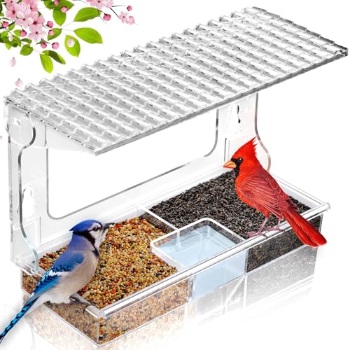 Vogelfutterstation für den Außenbereich mit starken Saugnäpfen, Acryl-Futterspender für Sichtfenster, mit großer Kapazität, abnehmbarer Samen- und Wasserschale, Samen- und Wasserfutterstation Vogelfutterstation für den Außenbereich mit starken Saugnäpfen, Acryl-Futterspender für Sichtfenster, mit großer Kapazität, abnehmbarer Samen- und Wasserschale, Samen- und Wasserfutterstation von NVARUPC