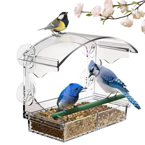 Vogelfutterstation mit 4 starken Saugnäpfen, klares Fenster, Vogelfutterstation für draußen, Acryl-Vogelhaus für Fenster, große Vogelfutterspender für den Außenbereich, Geschenk zur von NVARUPC