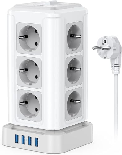 NVEESHOX Mehrfachsteckdose, 12 Fach Steckdosenleiste mit 4 USB, Mehrfachstecker Steckerleiste Überspannungsschutz, Steckdosenturm für Zuhause Büro, 2M Verteilersteckdose mit Schalter NVEESHOX Mehrfachsteckdose, 12 Fach Steckdosenleiste mit 4 USB, Mehrfachstecker Steckerleiste Überspannungsschutz, Steckdosenturm für Zuhause Büro, 2M Verteilersteckdose mit Schalter von NVEESHOX