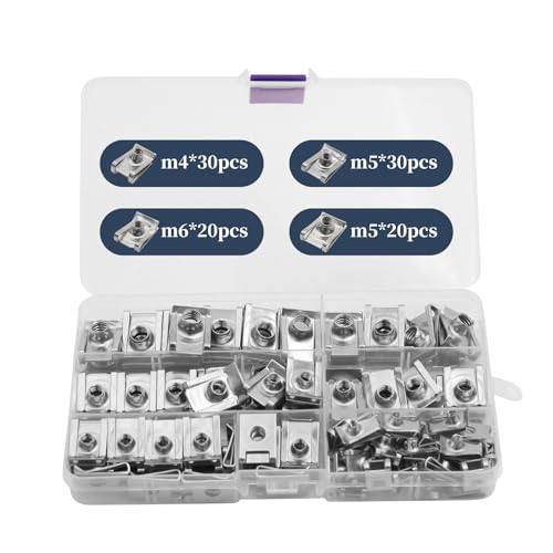 NVGFTG 100 Stück Blechmutter, M4 M5 M6 M8 Blechmuttern Sortiment Set, Edelstahl Gewinde Clip Mutter Set, U-Typ Blechmuttern Schnappmutter Set mit Aufbewahrungsbox, Mutter Clip Kit NVGFTG 100 Stück Blechmutter, M4 M5 M6 M8 Blechmuttern Sortiment Set, Edelstahl Gewinde Clip Mutter Set, U-Typ Blechmuttern Schnappmutter Set mit Aufbewahrungsbox, Mutter Clip Kit von NVGFTG