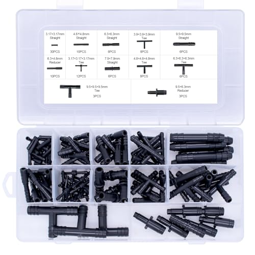 NVGFTG 113 Stück T-Verbinder Schlauchverbinder Set, 12 Größen T Schlauchverbinder Sortiment KFZ, Bewässerung Anschluss Kit für Schläuche, Tropfschlauch, Schwarz von NVGFTG