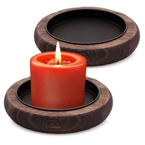 NVGFTG 2 Stück Kerzenteller Kerzenständer Holz Kerzen Tablett Rund Kerzenuntersetzer Schwarz Dekorativer Kerzenhalter für Stumpenkerzen Taufkerze Hochzeitskerze von NVGFTG