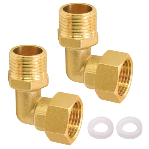 NVGFTG 2 Stück Messing Beweglich Verschraubung 1/2 Zoll Messing Winkel 90 Grad 1/2" IG/AG Brass Verschraubung 20 mm Brass Rohrverschraubung mit Unterlegscheibe für Wasserversorgungssystem von NVGFTG
