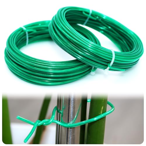 NVGFTG 2 mm × 30 m Bindedraht Grün Gummibeschichtete Pflanzendraht Gummiert Gartendraht 2mm Zaun Bindedraht Grün Garten Bindedraht Ummantelt für Sichern und Unterstützen (2 Stück 15 m) von NVGFTG