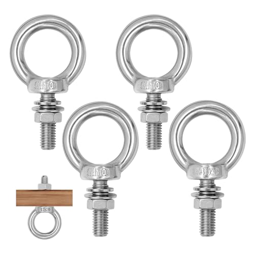 NVGFTG 4 Stück Ringschraube M10 × 30 mm AugenschraubeEdelstahl 304 Ösenschraube für Rolle Des Befestigens und Hängens, Ringbolzen mit Muttern und Unterlegscheiben (M10 × 30) von NVGFTG