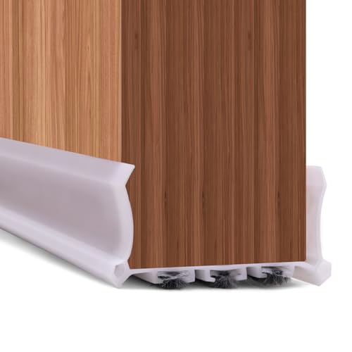 NVGFTG Zugluftstopper für Türen 100 cm Türdichtung Unten mit Türbesen Selbstklebend Türbodendichtung Windstopper Tür Luftzugstopper zum Blockieren von Lücken Kälte-Wind Lärm Staub, Weiß von NVGFTG