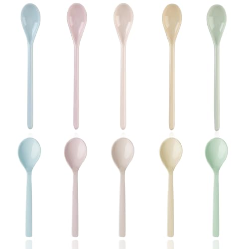 NVGVUP 10 Stück eierlöffel kunststoff Bunt, plastiklöffel klein, eislöffel plastik Lebensmittelqualität, lange löffel Imitation Porzellan Geschirr, Für Kaffee Getränke Eier Eis Joghurt dessert von NVGVUP
