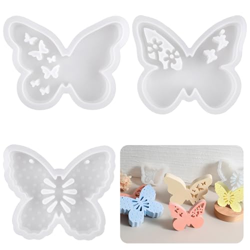 NVGVUP 3 Stück Silikonform Schmetterling, Silikonformen Gießformen, Schmetterling Gipsformen zum Gießen, Giessformen Silikon für DIY Kerzen, Gips, Seife, Handwerk, Kreative Projekte von NVGVUP