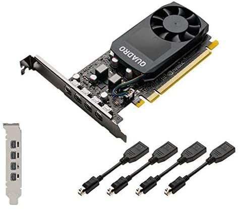 Nvidia Quadro P620 2GB Grafikkarte (512 CUDA Cores, GDDR5, 128-Bit, PCI Express x16 3.0) - Mit x4 mDP auf DP Kabeln, High & Low Profile Brackets (Renewed) von NVIDIA