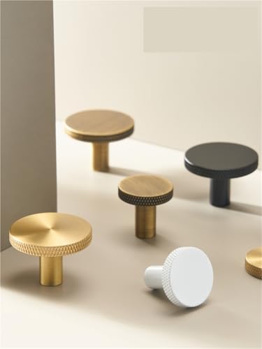 NVIIDRBL Massivem Messing Rändelung gemusterten Schrank matt Messing schwarz weiß Gold Schrank Griffe Wand 1 Stück(Knob-CH057-AB-N25) von NVIIDRBL