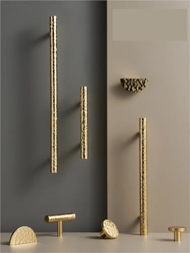 NVIIDRBL Massiver Messing Hammer Muster Schrank Griff Handgefertigt Klopfen Halbrund Lang T-förmig Tür Schublade 1Stk(CH013H-PB-T50) von NVIIDRBL