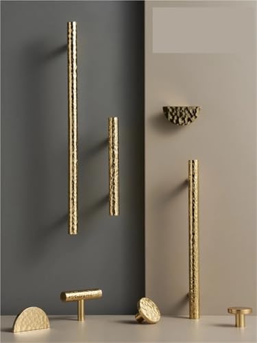 NVIIDRBL Massiver Messing-Schrankgriff mit Hammermuster, handgefertigt, Klopfmuster, rund, lang, T-förmig, 1 Stück(CH014H-PB-N25) von NVIIDRBL