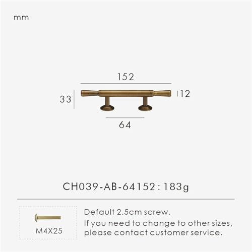 NVIIDRBL Massiver Messing Vintage gebürsteter Kleiderschrank Küchenschubladenschrankgriff Luxuriöser T-Stab Mehrere Größen 1Stk(CH039-AB-64152) von NVIIDRBL