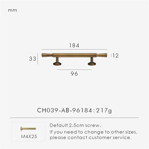 NVIIDRBL Massiver Messing Vintage gebürsteter Kleiderschrank Küchenschubladenschrankgriff Luxuriöser T-Stab Mehrere Größen 1Stk(CH039-AB-96184) von NVIIDRBL