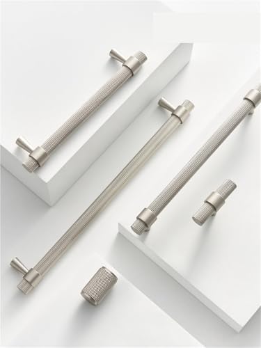 NVIIDRBL Massives Messing, matt gebürstetes Silber, geriffelter Schrankgriff mit einem Loch, T-Stange, for Kleiderschrank, Tür, Schublade, 1 Stück(CH035-BN-N20) von NVIIDRBL