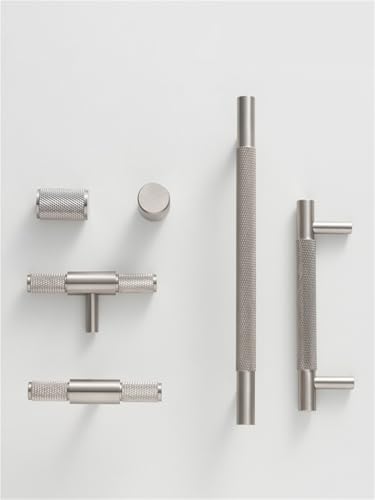 NVIIDRBL Massives Messing Diamantschliff Kreuz Rändelmuster Silber gebürstet Griffe Kleiderschrank Pull T-Bar Rändel 1 Stück(CH036-BN-96130) von NVIIDRBL