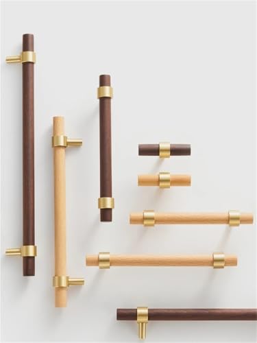 NVIIDRBL Messing Natürliche Nussbaum Buche Holz Möbel Griff Amerikanischen Schublade Kleiderschrank Pull T Bar 1Pcs(CH025B-160220) von NVIIDRBL