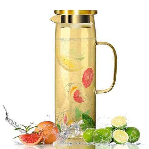 Glaskaraffe mit Deckel, Wasserkaraffe 1.5 Liter Auslaufsicher, Karaffe Glas Hitzebeständig für Kaltes oder Heißes Wasser, Wasserkrug Glas für DIY Getränke, Saft, Tee, Milch, Glaskanne, Glaskrug Karaff Glaskaraffe mit Deckel, Wasserkaraffe 1.5 Liter Auslaufsicher, Karaffe Glas Hitzebeständig für Kaltes oder Heißes Wasser, Wasserkrug Glas für DIY Getränke, Saft, Tee, Milch, Glaskanne, Glaskrug Karaff von NVIYAM