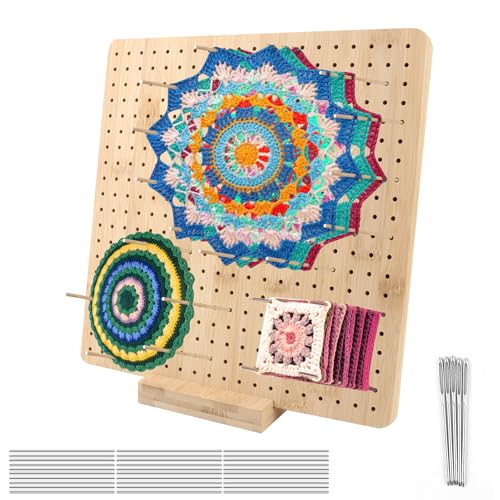 Granny Square Spanner, Blocking Board Häkeln 29.5 x 29.5 cm, Wooden Blockierbretter mit 30 Edelstahl Stabstiften und 5 Nadeln, Spannbrett Granny Squares zum Kleine Strick oder Häkel Teile von NVIYAM
