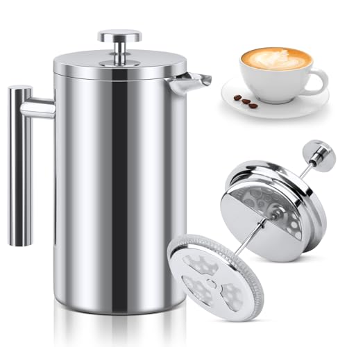 NVIYAM Kaffeebereiter French Press Edelstahl, 1000ml French Press, Doppelwandig Isoliert Kaffeepresse, Kaffee Französische Presse für Haus, Camping und Büro von NVIYAM