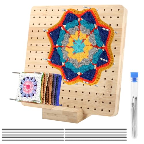 Sperrbrett Für Granny Square, Blocking Board 19.5 x 19.5 cm, Wooden Blockierbretter mit 10 Edelstahl Stabstiften Und 5 Nadeln, Wooden Sperrbrett Häkeln um Kleine Strick oder Häkel Teile zu Spannen von NVIYAM
