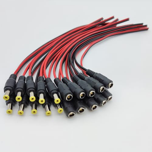 NVRTTRR 10 Paar Netzstecker für Überwachungskamera, 12 V, 5 A Gleichstrom, Netzadapter, Stecker, Stecker für Überwachungskamera, 5,5 mm x 2,1 mm (10 Paar) von NVRTTRR