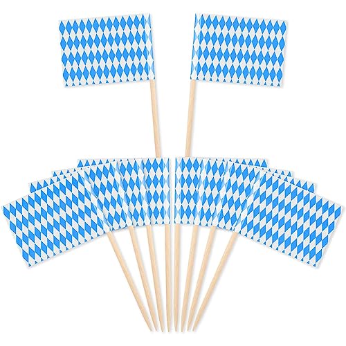 100 Stück Oktoberfest Party Picks Zahnstocher, 3.5x6.5cm Cupcake Picks Dekorationen Flaggen, Oktoberfest Papierfähnchen, Blau und Weiß bayern fahne für Oktoberfest Grillfeste und andere Feiern von NVTRSD